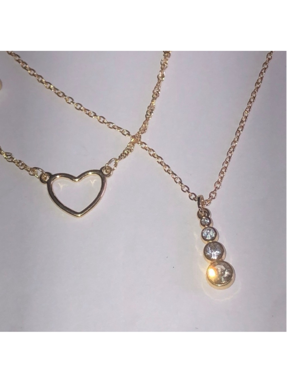 Jasmine Lane Gold Tone Dainty Heart and CZ Rhinestone Drop Necklace Set
